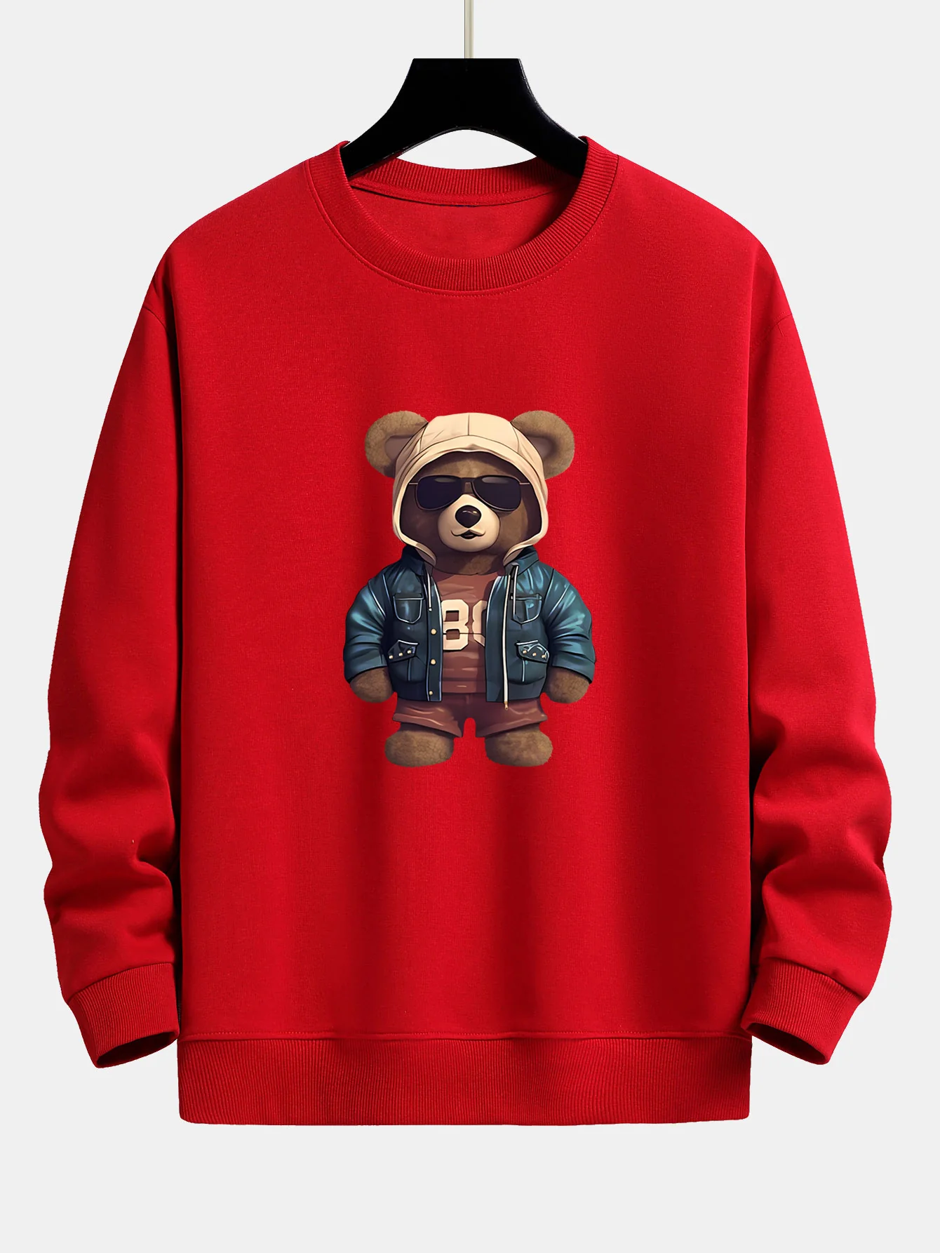Bär In Lederjacke Druck Relaxed Fit Sweatshirt - Image 9