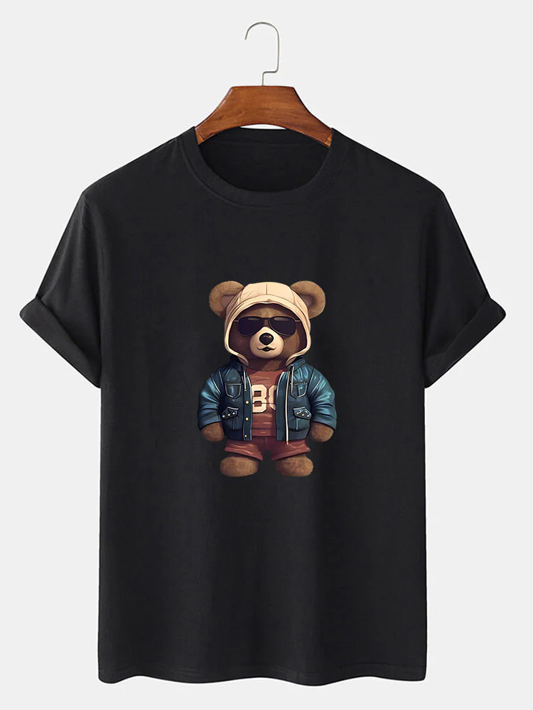 Bär In Lederjacke Druck T-Shirt