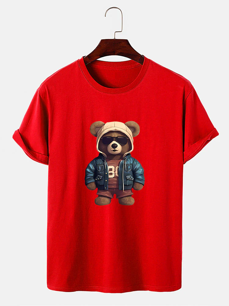 Bär In Lederjacke Druck T-Shirt - Image 10