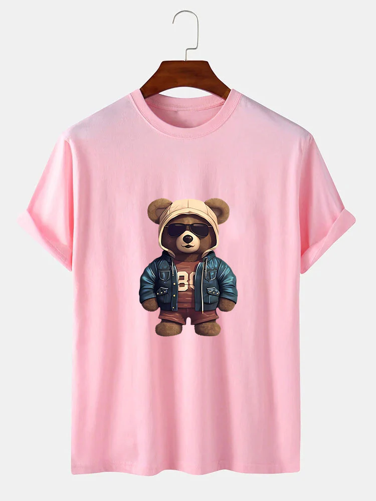 Bär In Lederjacke Druck T-Shirt - Image 2