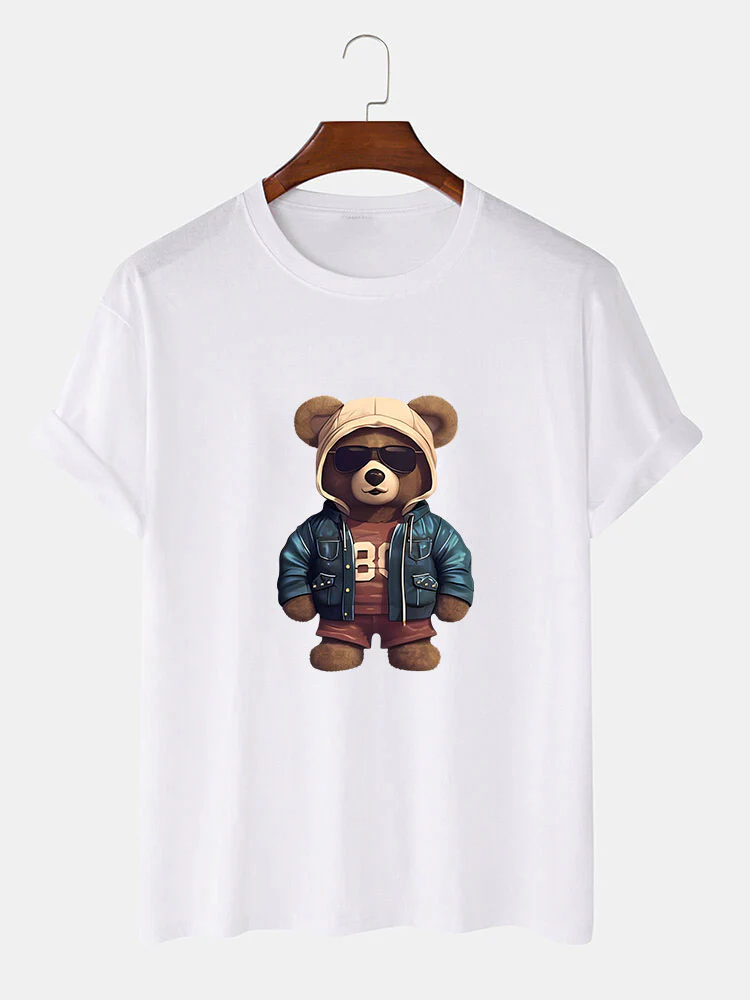 Bär In Lederjacke Druck T-Shirt - Image 3