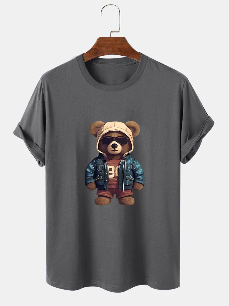 Bär In Lederjacke Druck T-Shirt - Image 4