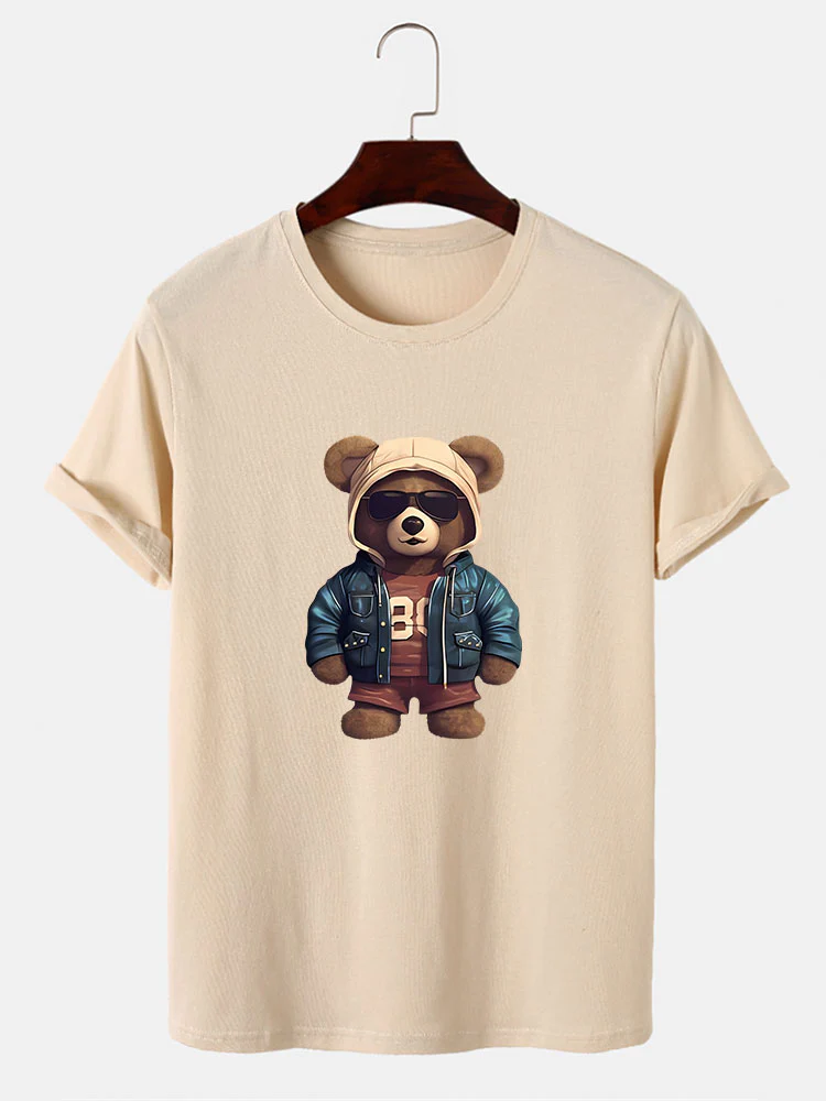 Bär In Lederjacke Druck T-Shirt - Image 5