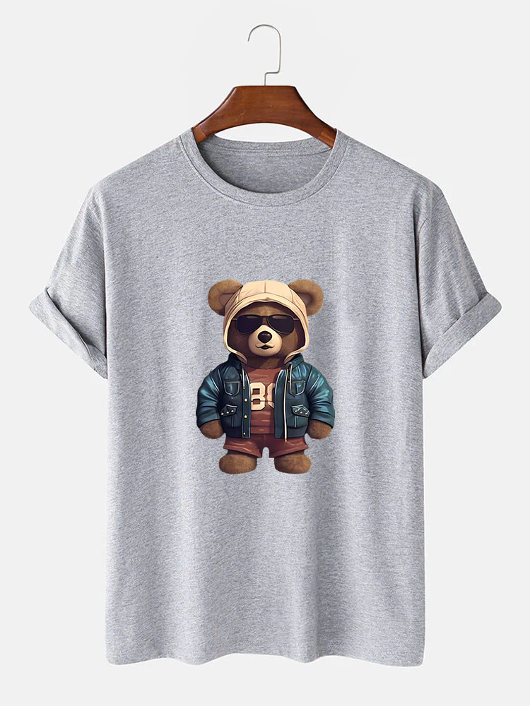 Bär In Lederjacke Druck T-Shirt - Image 6