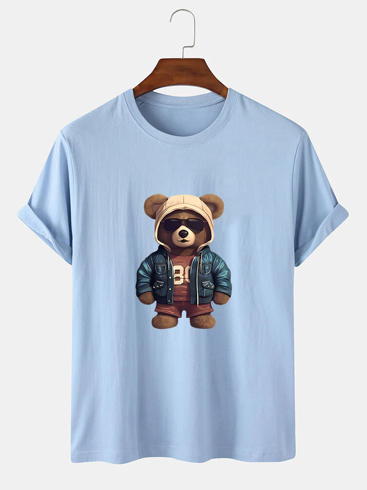 Bär In Lederjacke Druck T-Shirt - Image 7