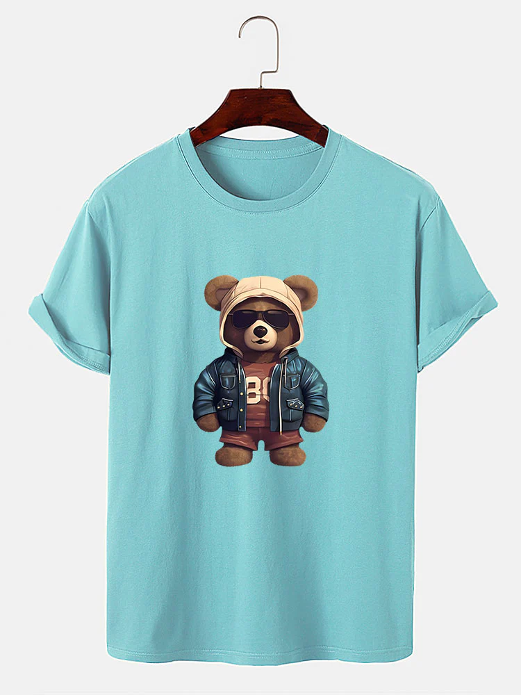 Bär In Lederjacke Druck T-Shirt - Image 9