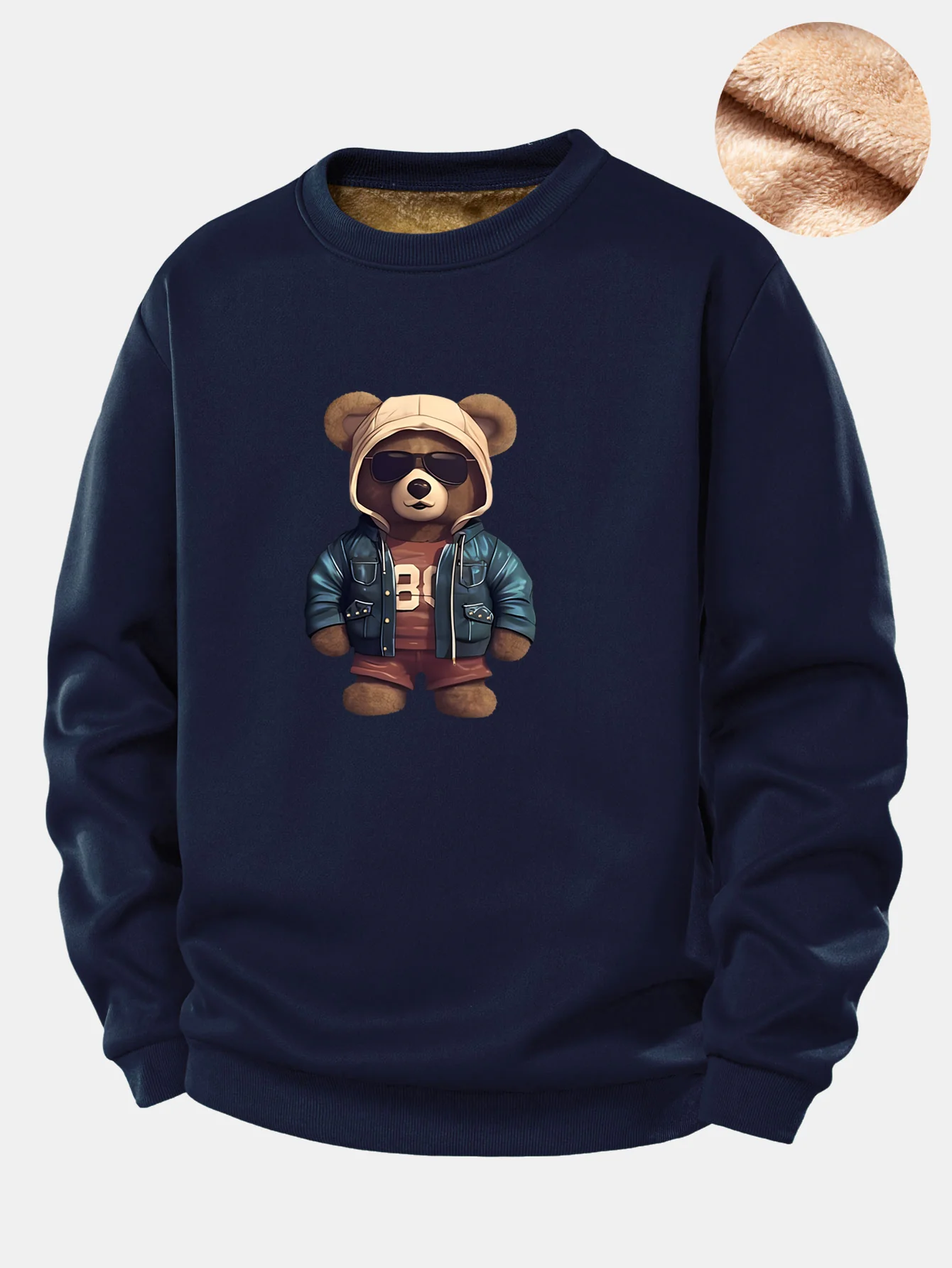 Bär im Lederjacken-Druck Teddy-Fleece-gefüttertes Sweatshirt - Image 3