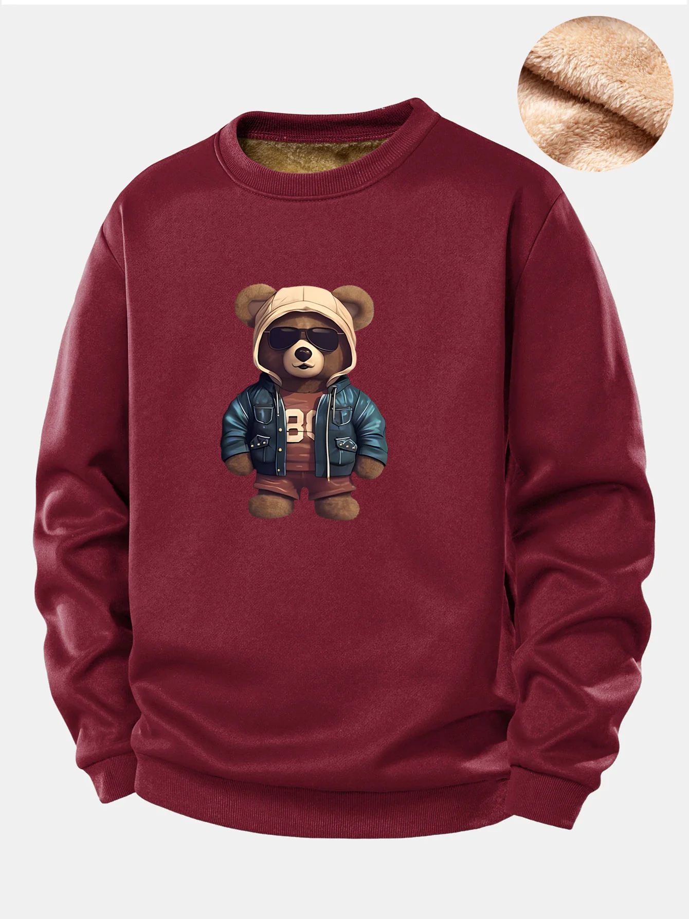 Bär im Lederjacken-Druck Teddy-Fleece-gefüttertes Sweatshirt - Image 4