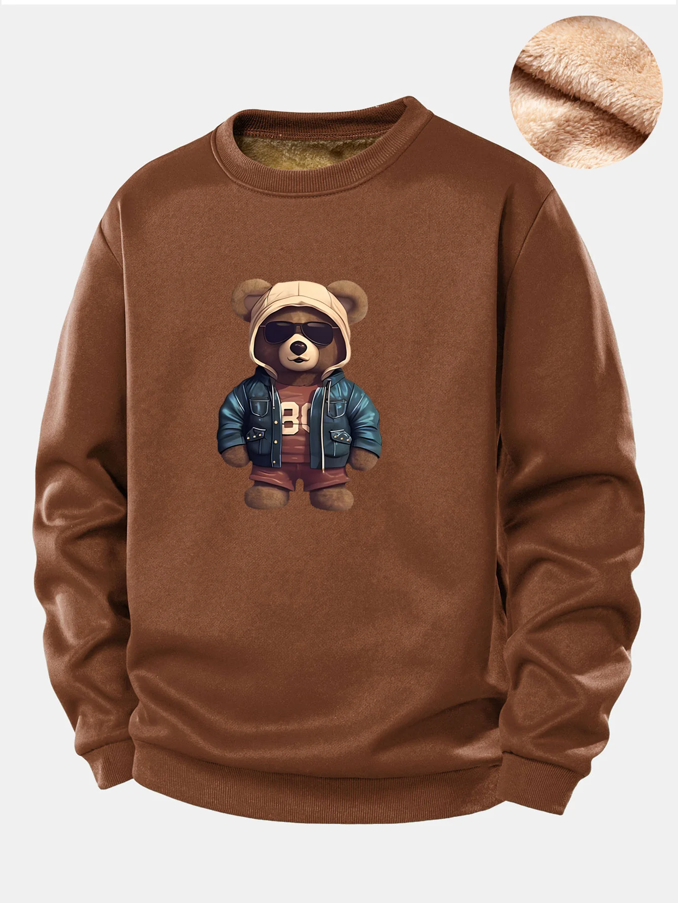 Bär im Lederjacken-Druck Teddy-Fleece-gefüttertes Sweatshirt - Image 5