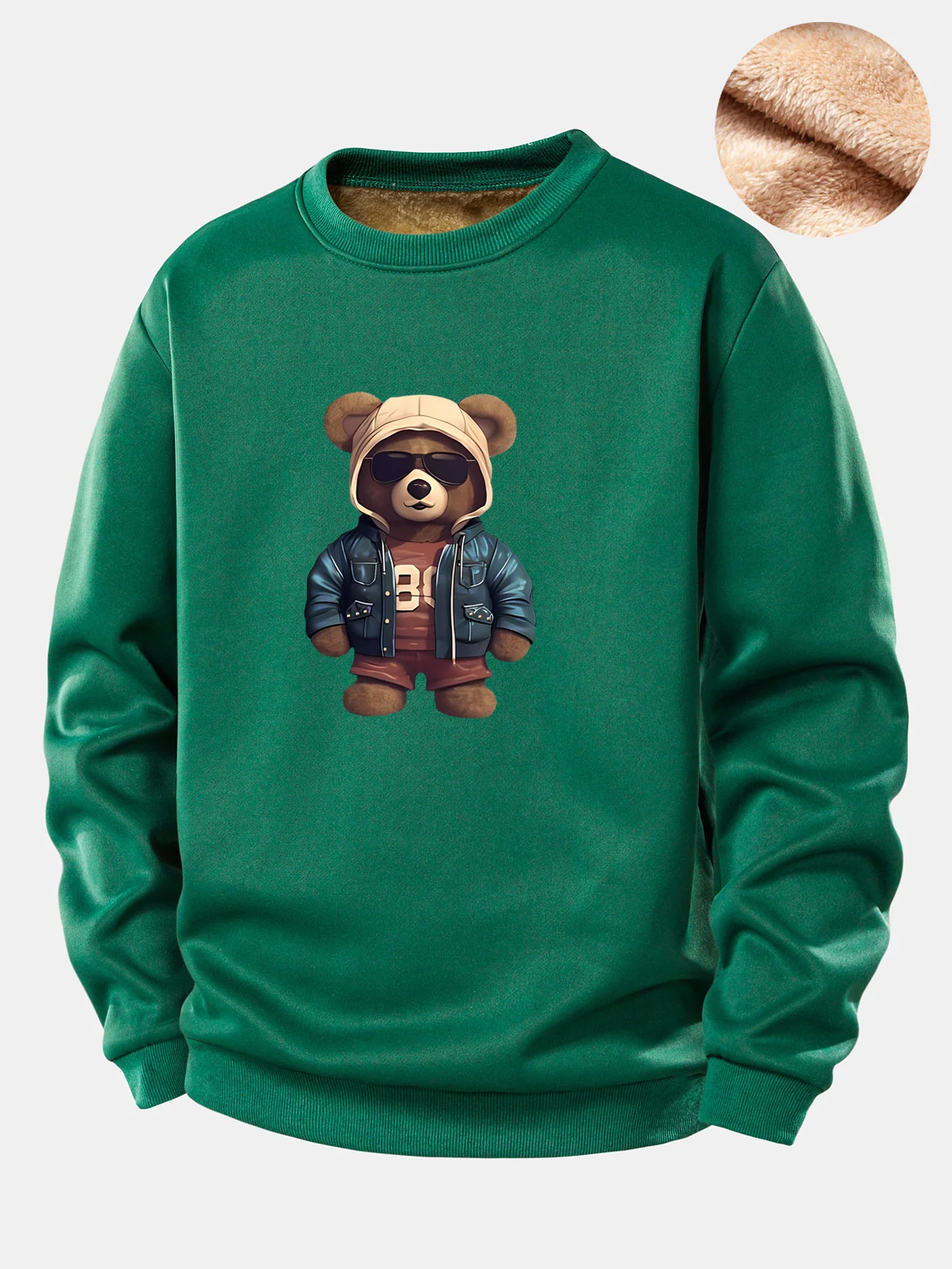 Bär im Lederjacken-Druck Teddy-Fleece-gefüttertes Sweatshirt - Image 6
