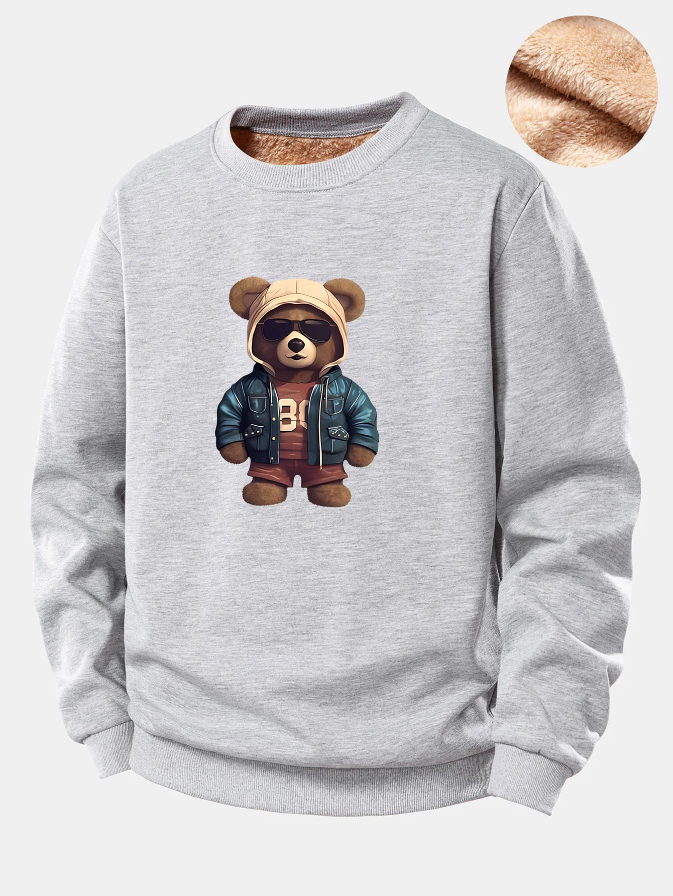 Bär im Lederjacken-Druck Teddy-Fleece-gefüttertes Sweatshirt - Image 7