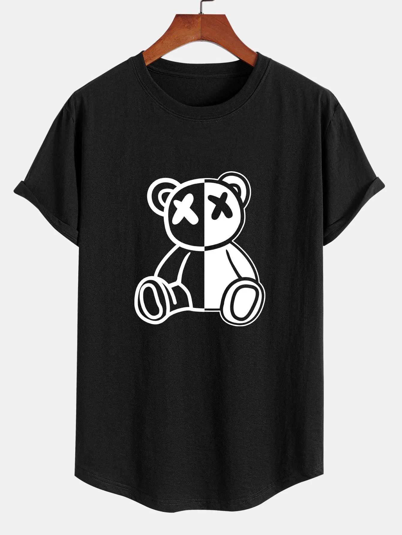 Bärenprint Baumwoll T-Shirt mit abgerundetem Saum