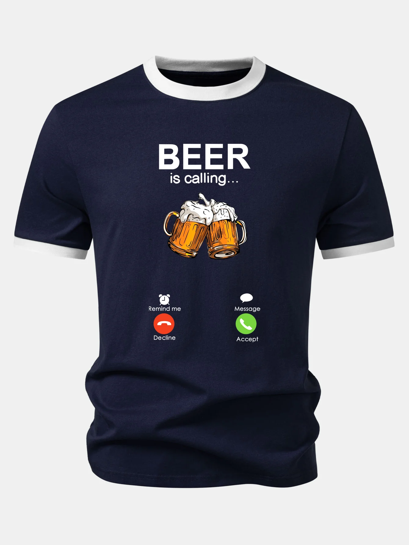 Beer Print Contrast Ringer T-Shirt - Image 2