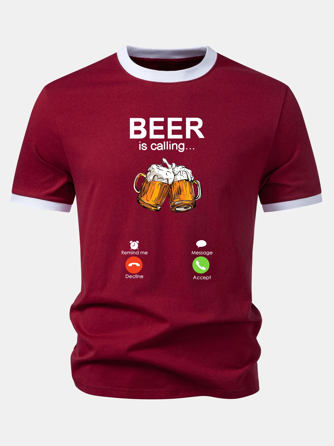 Beer Print Contrast Ringer T-Shirt - Image 3