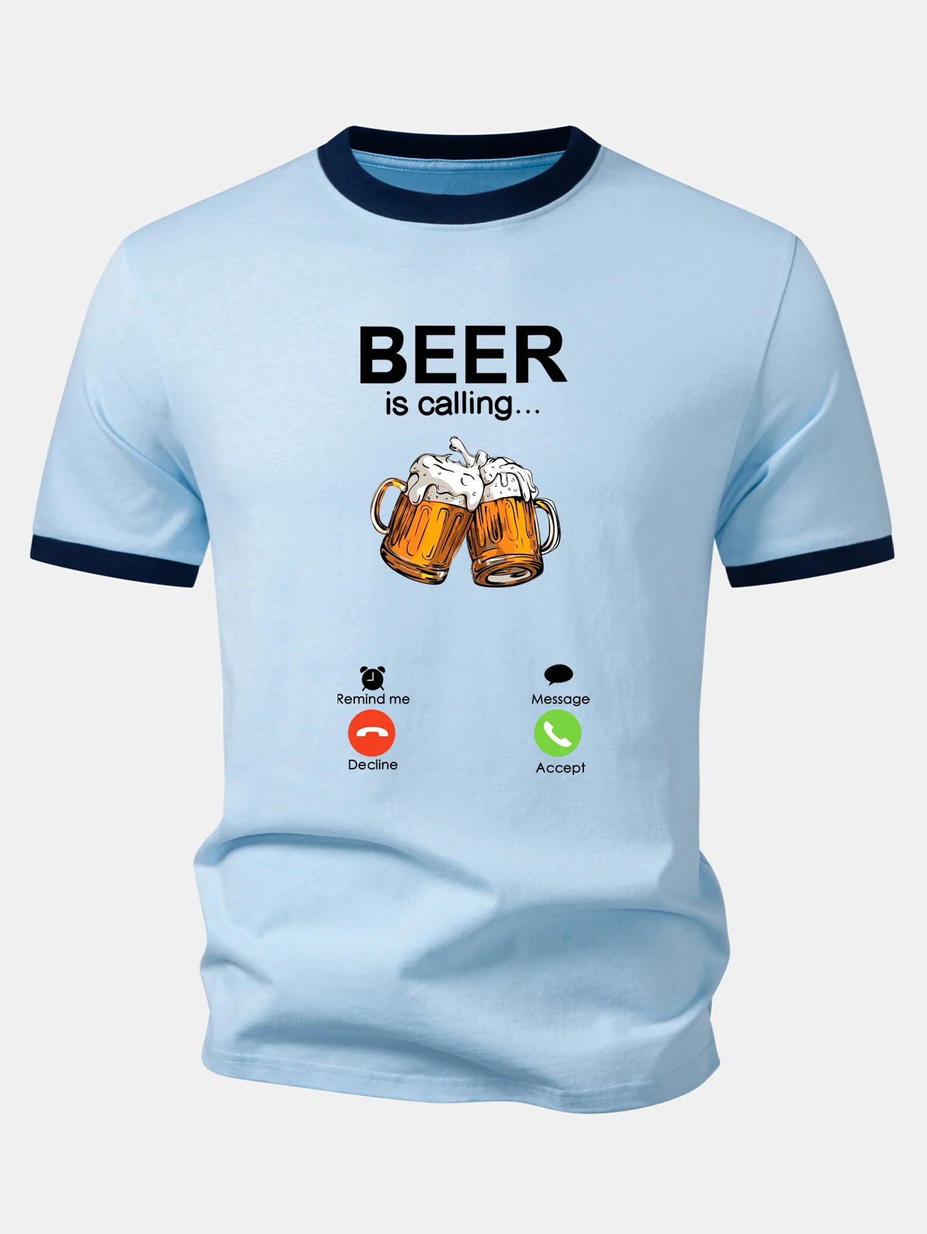 Beer Print Contrast Ringer T-Shirt - Image 4
