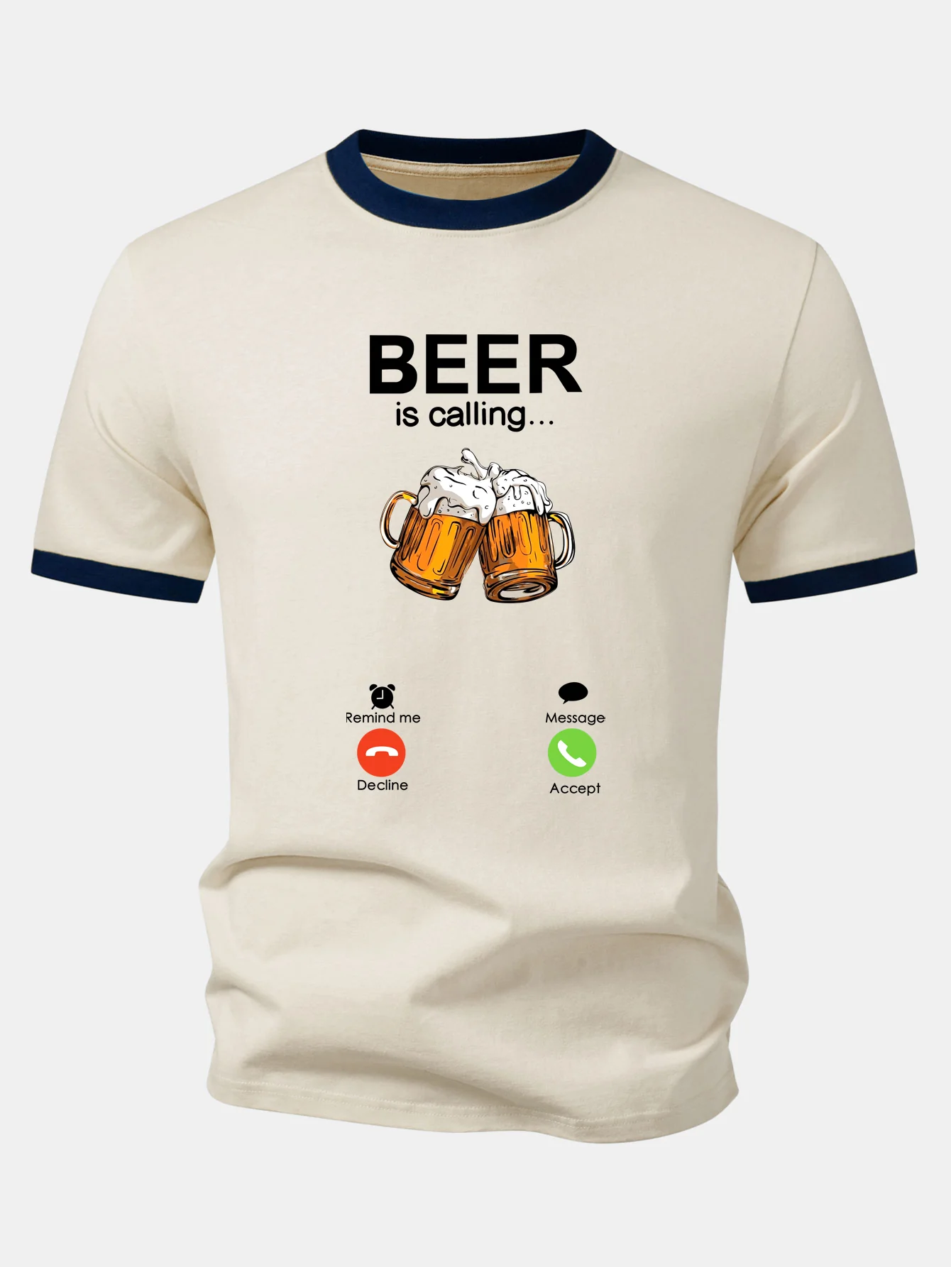 Beer Print Contrast Ringer T-Shirt - Image 5