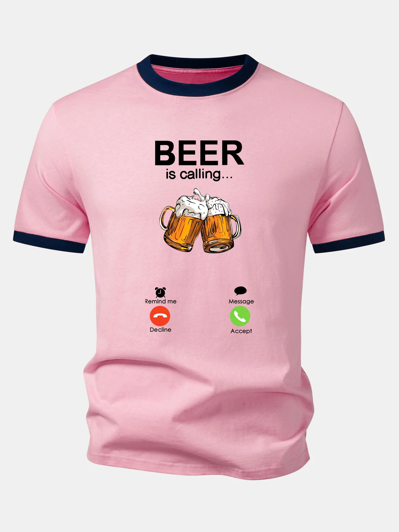 Beer Print Contrast Ringer T-Shirt - Image 6