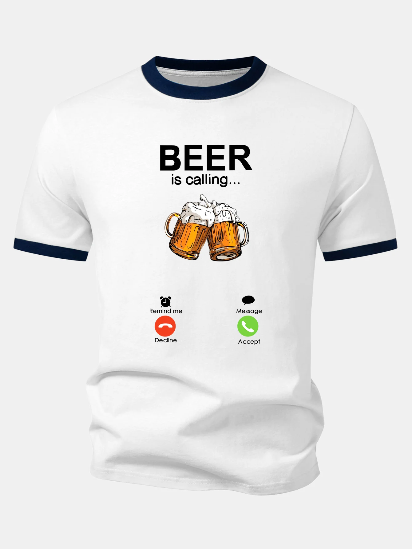 Beer Print Contrast Ringer T-Shirt - Image 7