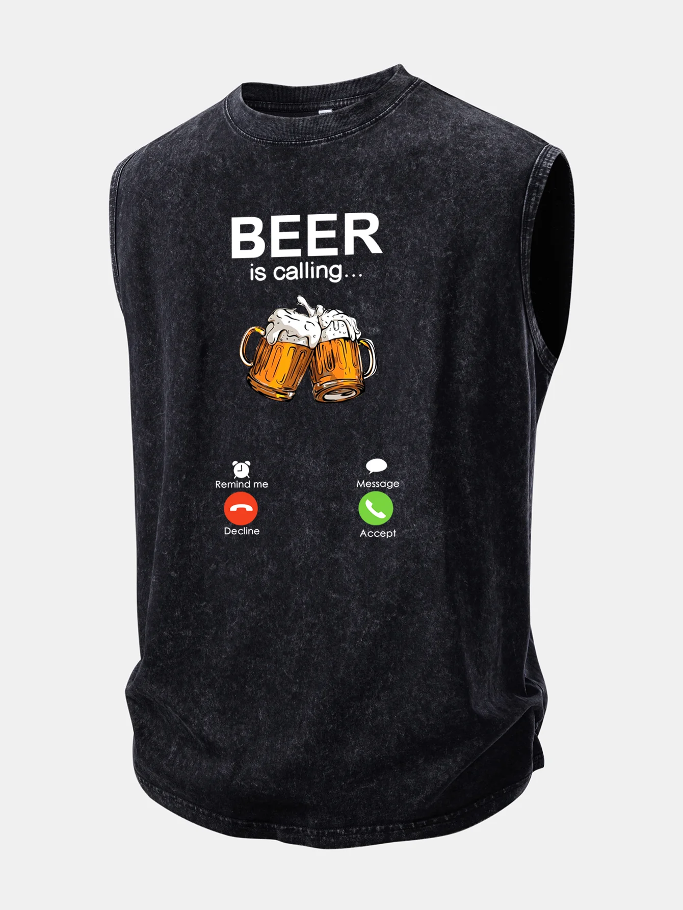 Beer Print Washed Distressed Tank Top