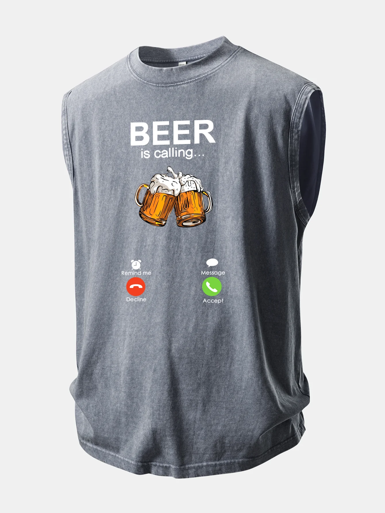 Beer Print Washed Distressed Tank Top - Image 3