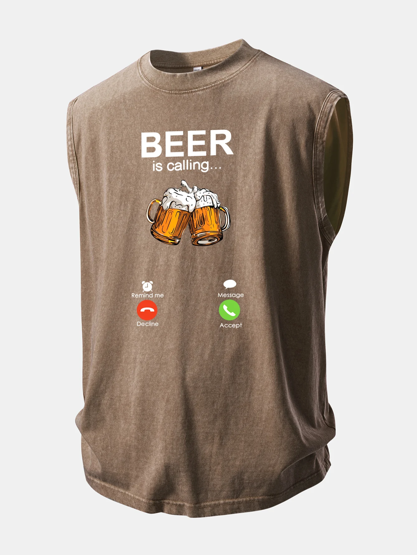 Beer Print Washed Distressed Tank Top - Image 5