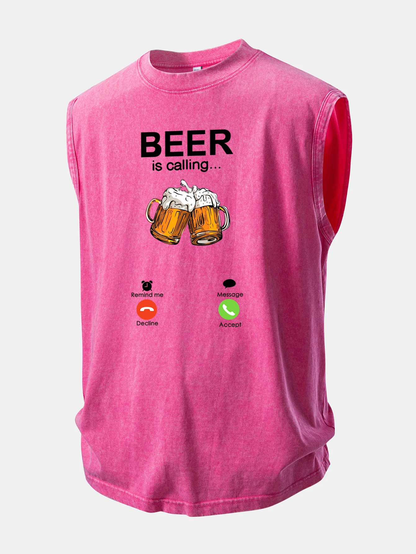 Beer Print Washed Distressed Tank Top - Image 7