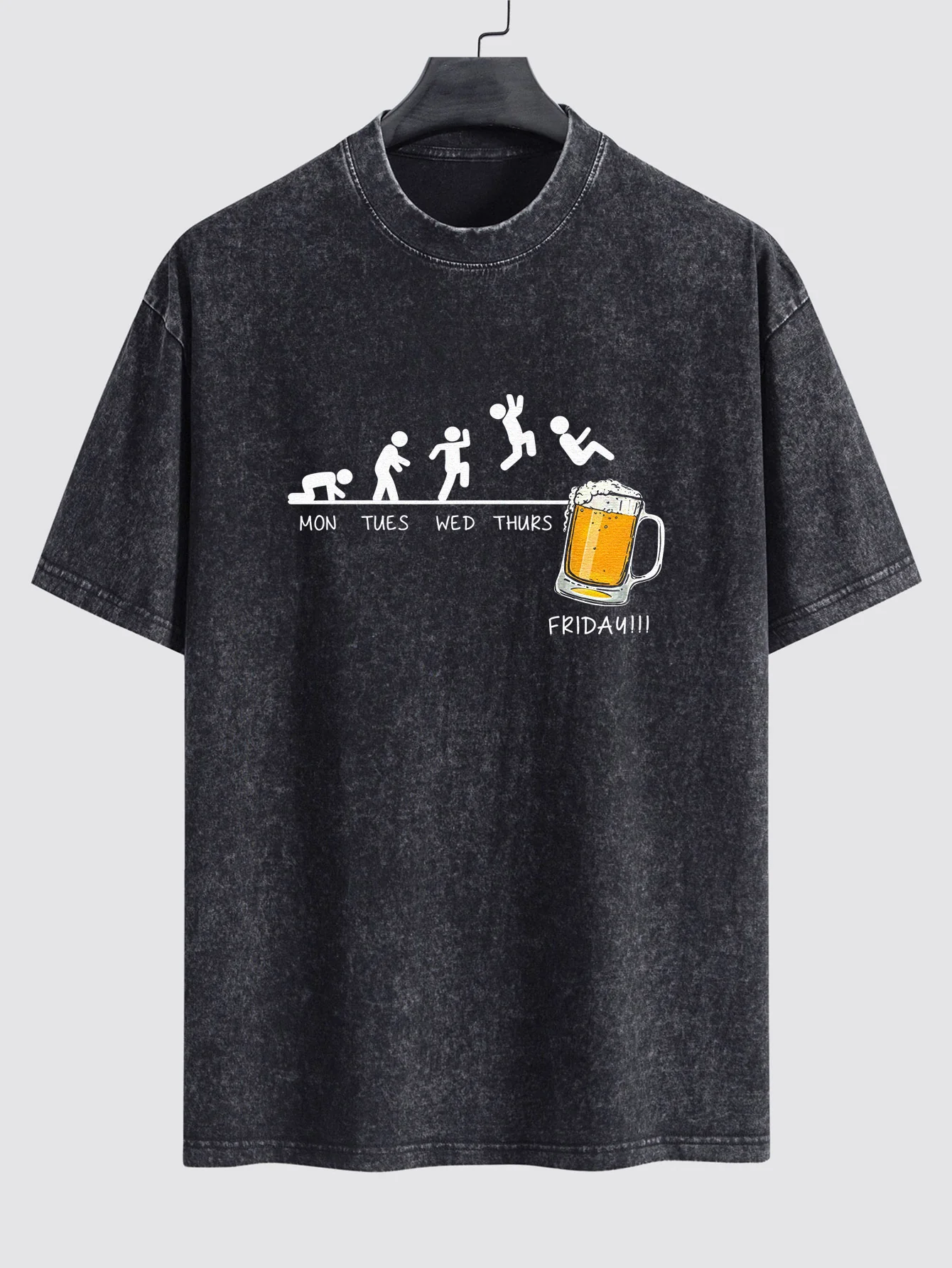 Beer Weekly Evolution Print Gewaschenes Distressed Drop-Shoulder T-Shirt