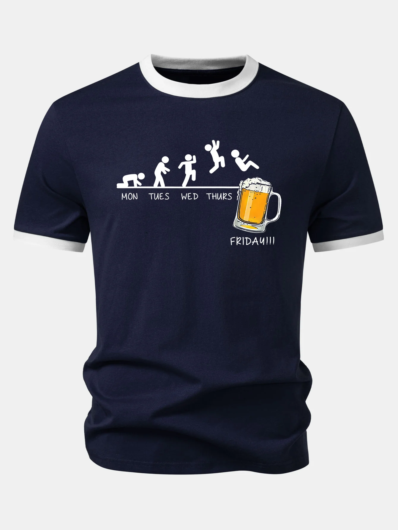 Beer Weekly Plan Print Contrast Ringer T-Shirt - Image 2