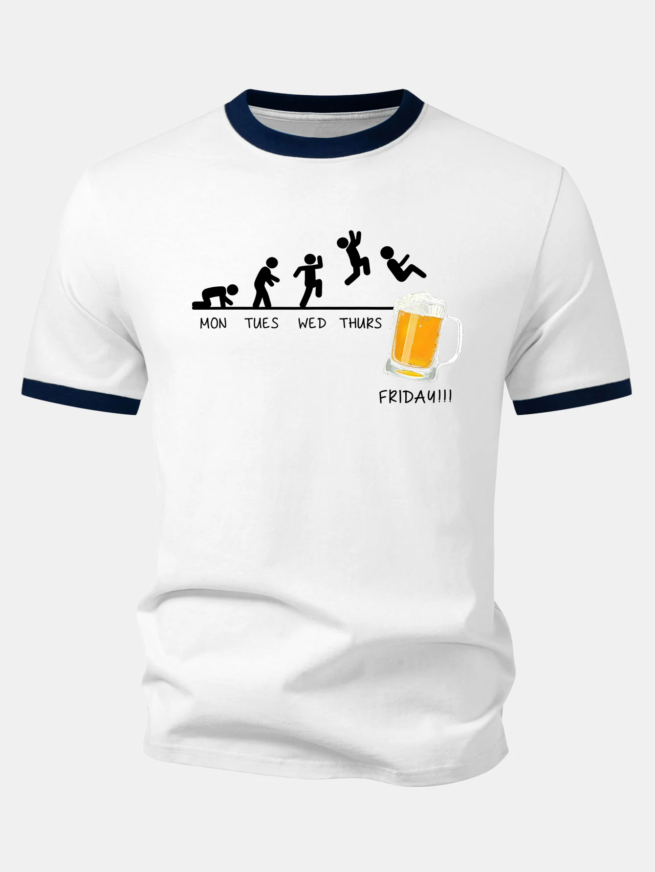 Beer Weekly Plan Print Contrast Ringer T-Shirt - Image 3