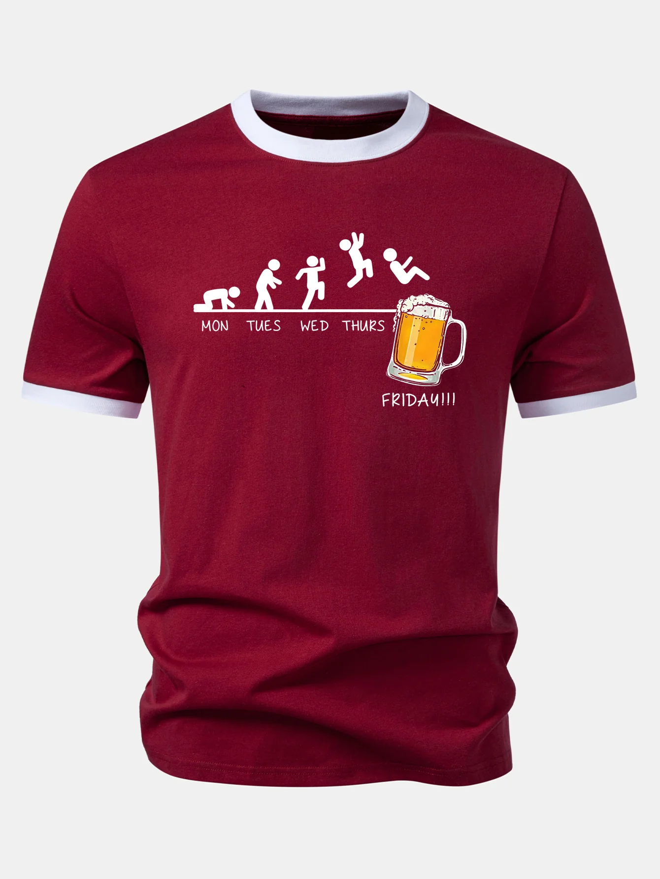 Beer Weekly Plan Print Contrast Ringer T-Shirt - Image 4