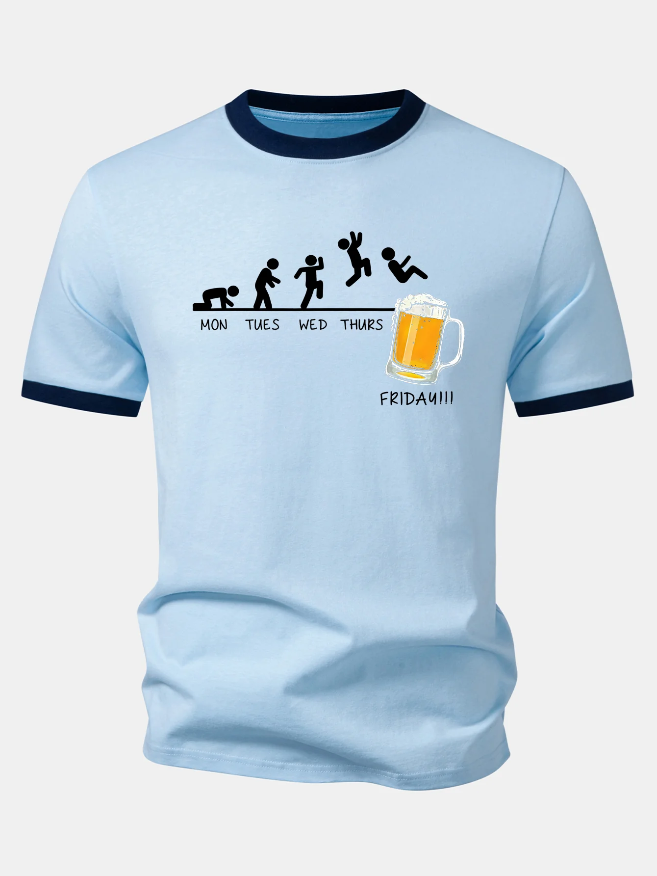 Beer Weekly Plan Print Contrast Ringer T-Shirt - Image 5