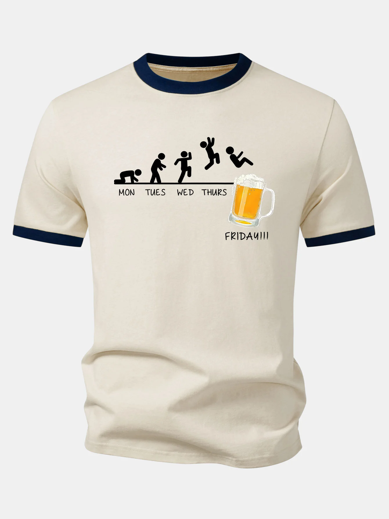 Beer Weekly Plan Print Contrast Ringer T-Shirt - Image 6