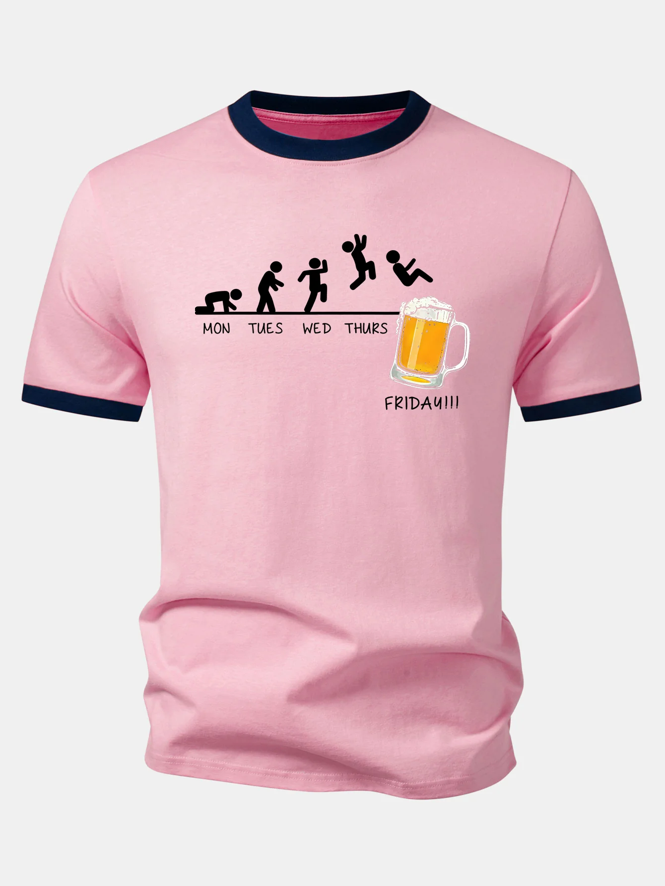 Beer Weekly Plan Print Contrast Ringer T-Shirt - Image 7
