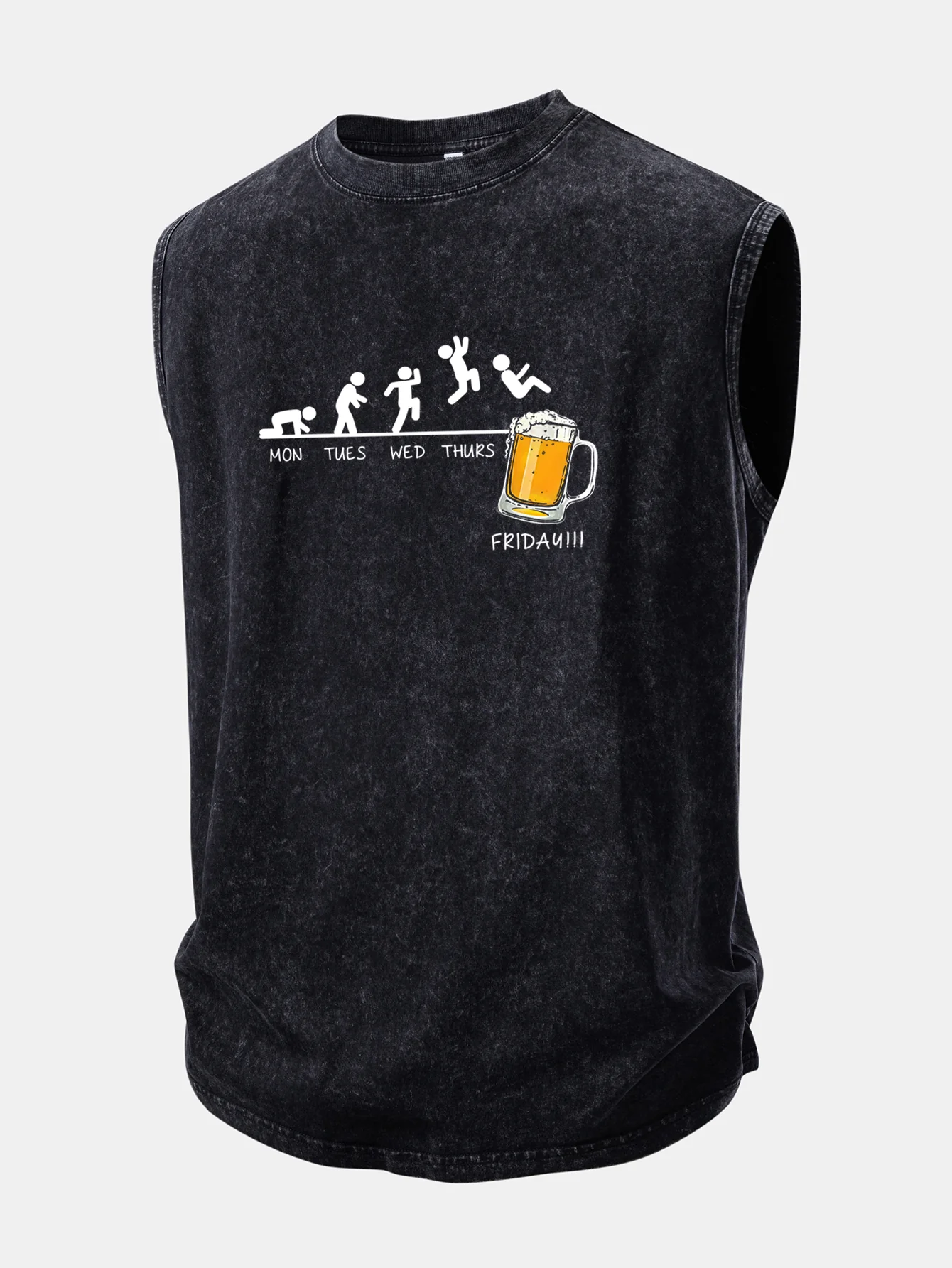 Beer Weekly Plan Print Washed Distressed Tank Top