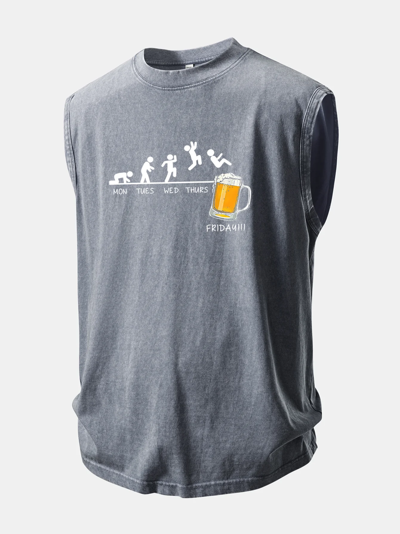 Beer Weekly Plan Print Washed Distressed Tank Top - Image 3