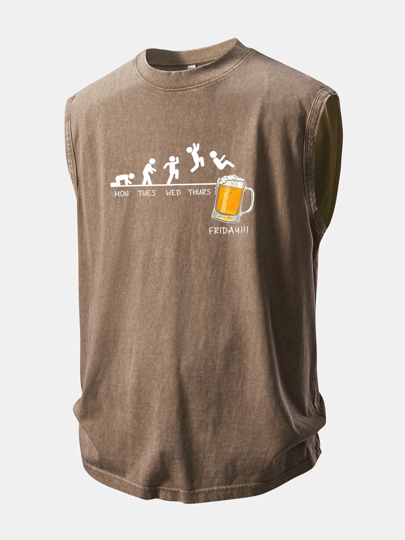 Beer Weekly Plan Print Washed Distressed Tank Top - Image 5