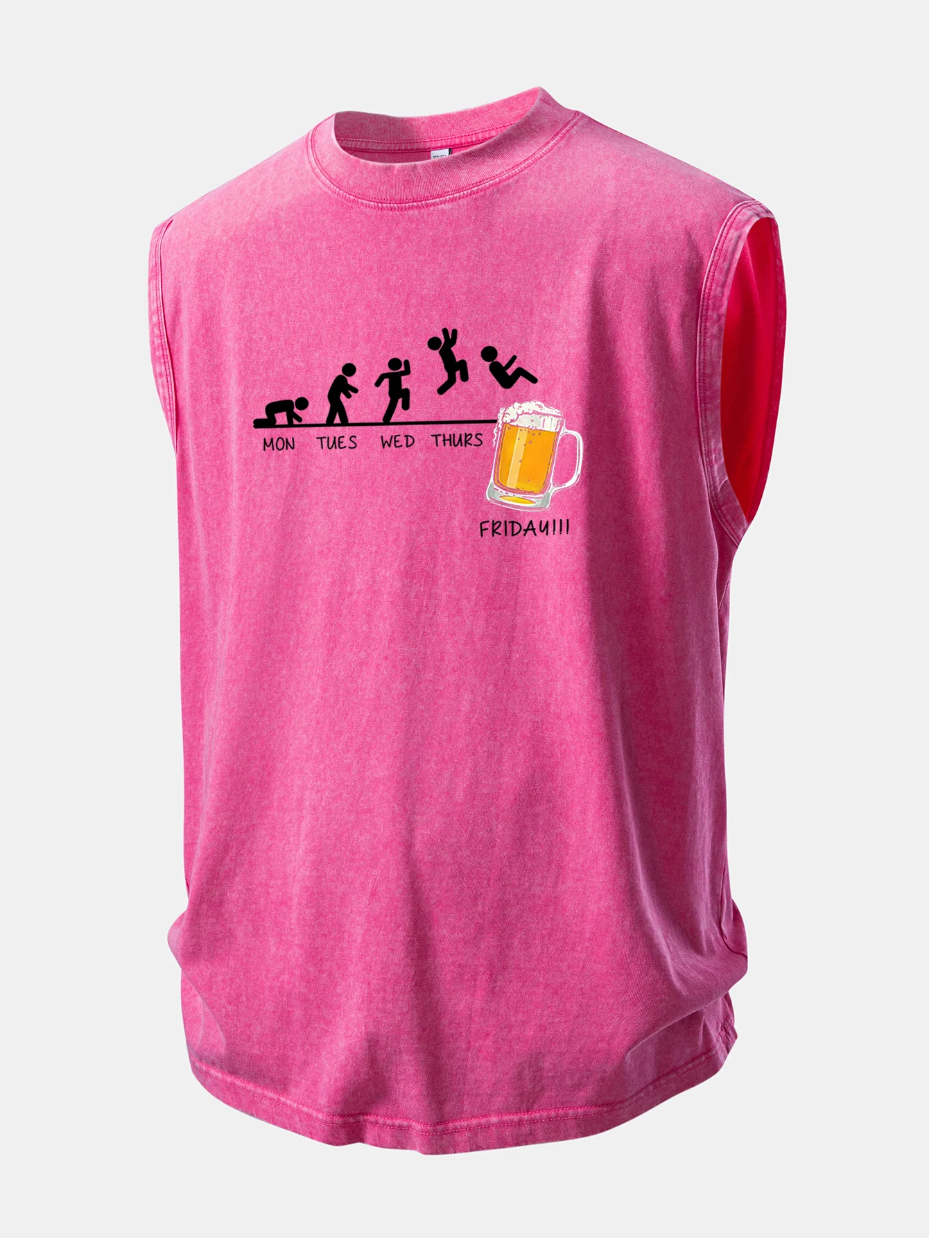 Beer Weekly Plan Print Washed Distressed Tank Top - Image 7