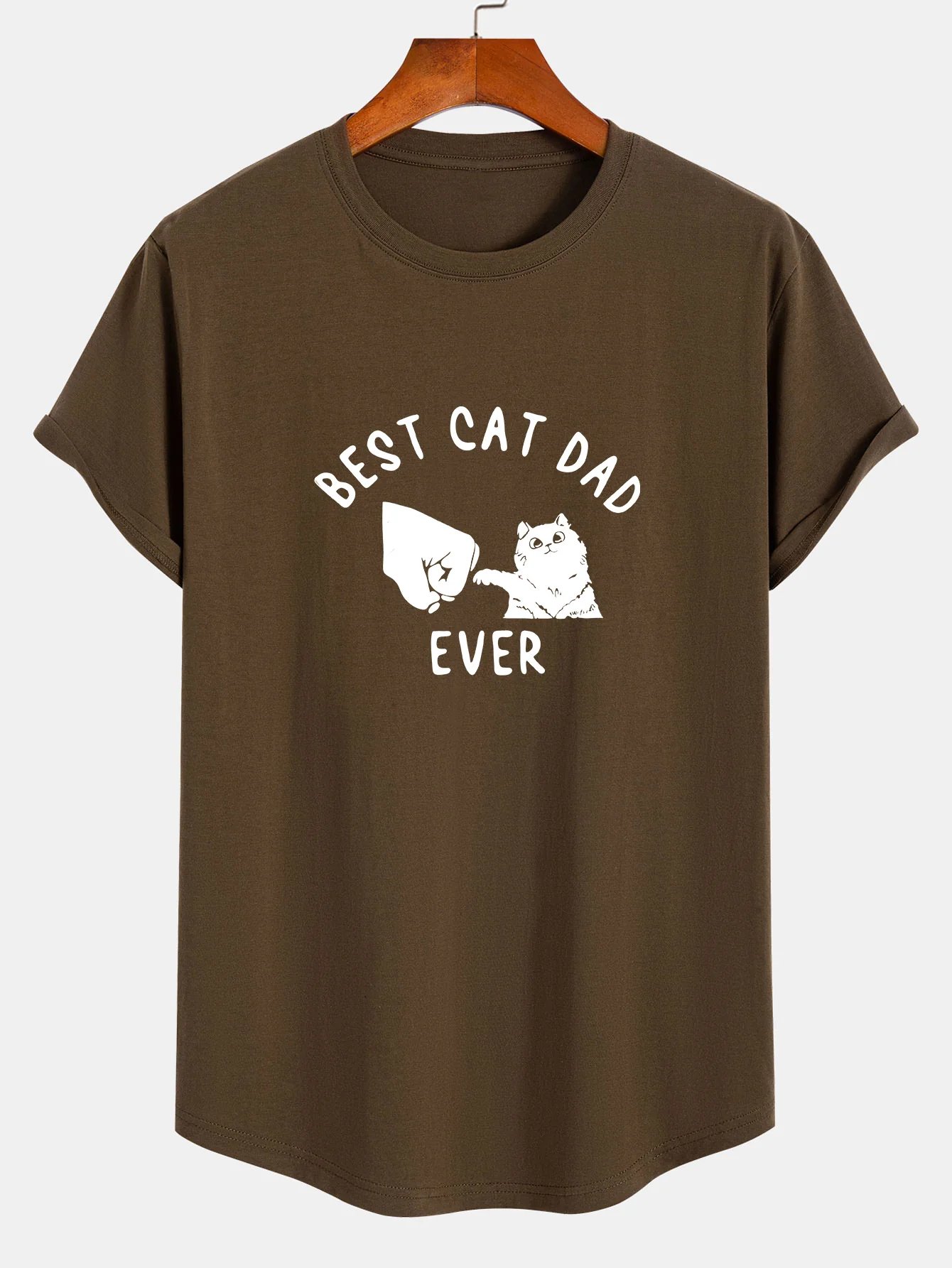 Best Cat Dad Ever Print Baumwolle Arc Saum T-Shirt - Image 2