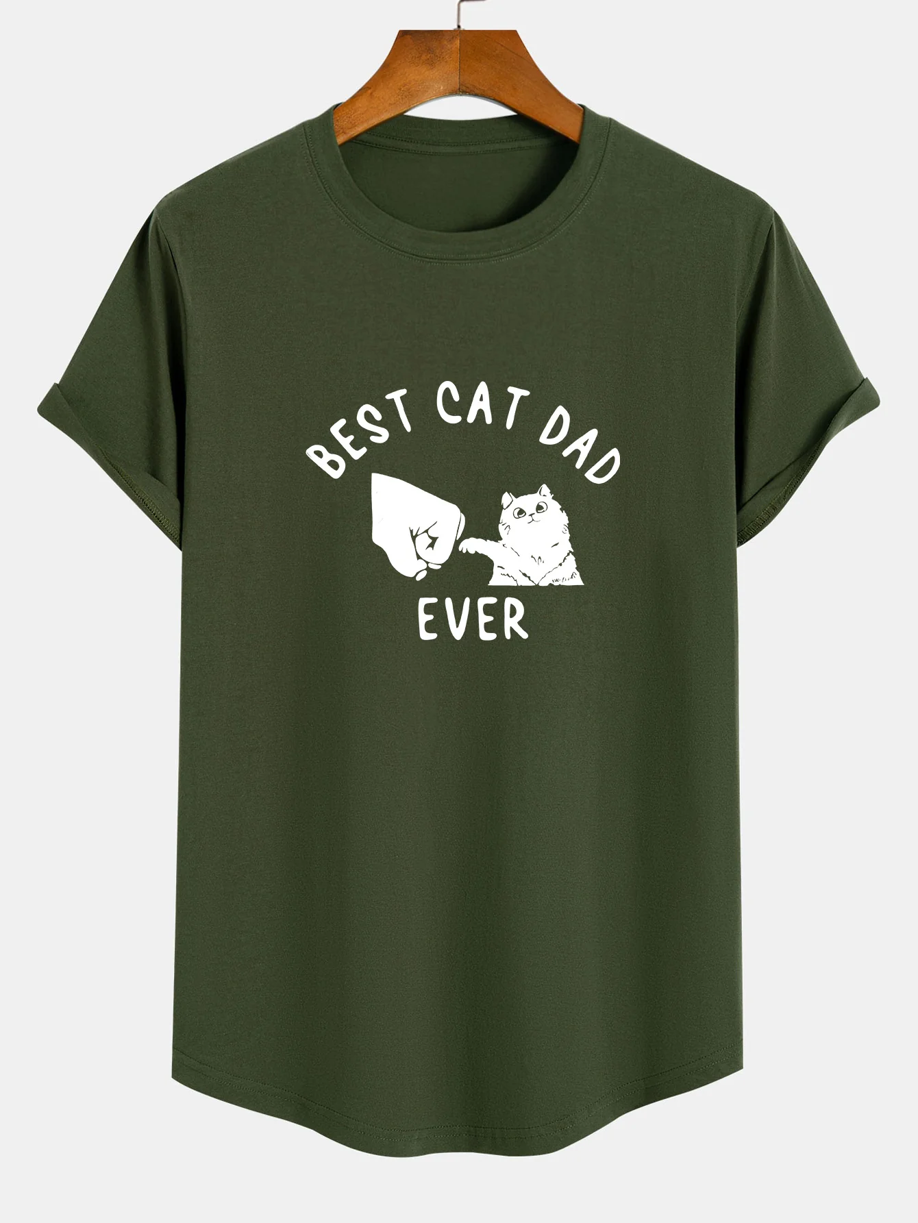 Best Cat Dad Ever Print Baumwolle Arc Saum T-Shirt - Image 3