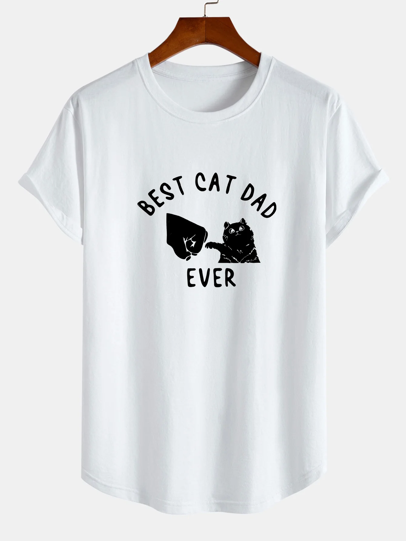 Best Cat Dad Ever Print Baumwolle Arc Saum T-Shirt - Image 4