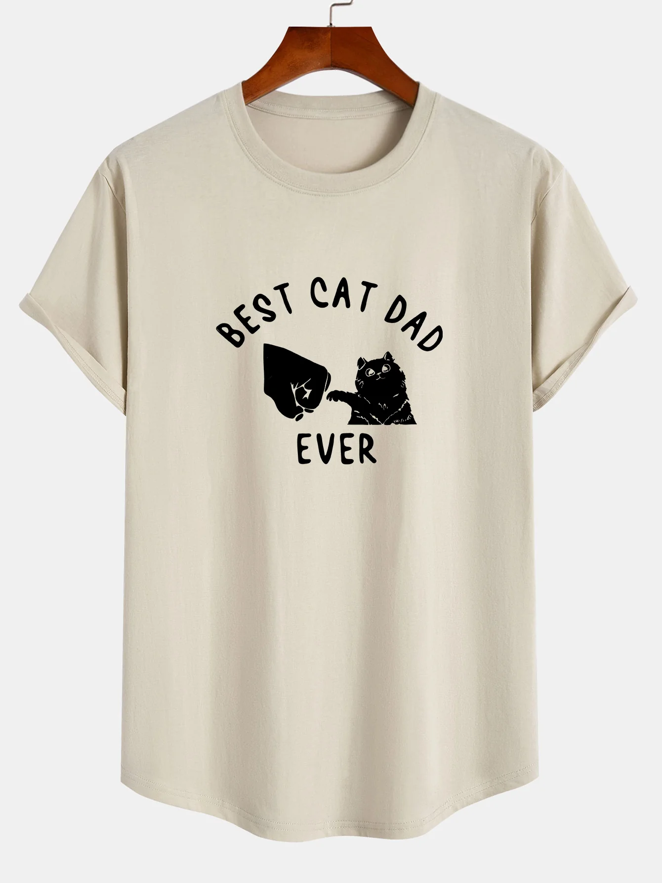 Best Cat Dad Ever Print Baumwolle Arc Saum T-Shirt - Image 5