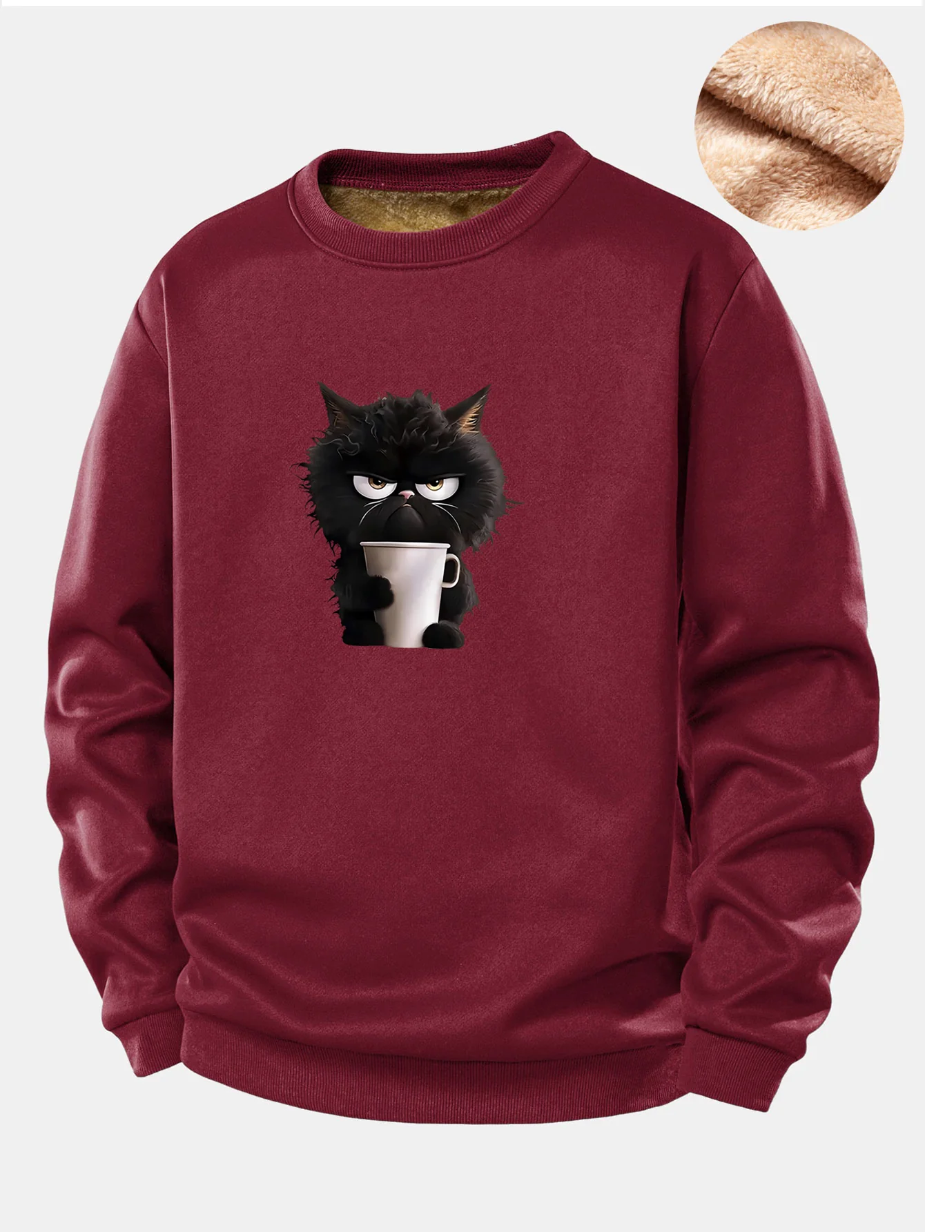 Schwarzes Katzen-Trink-Kaffee-Motiv Teddy-Fleece-gefüttertes Sweatshirt - Image 4