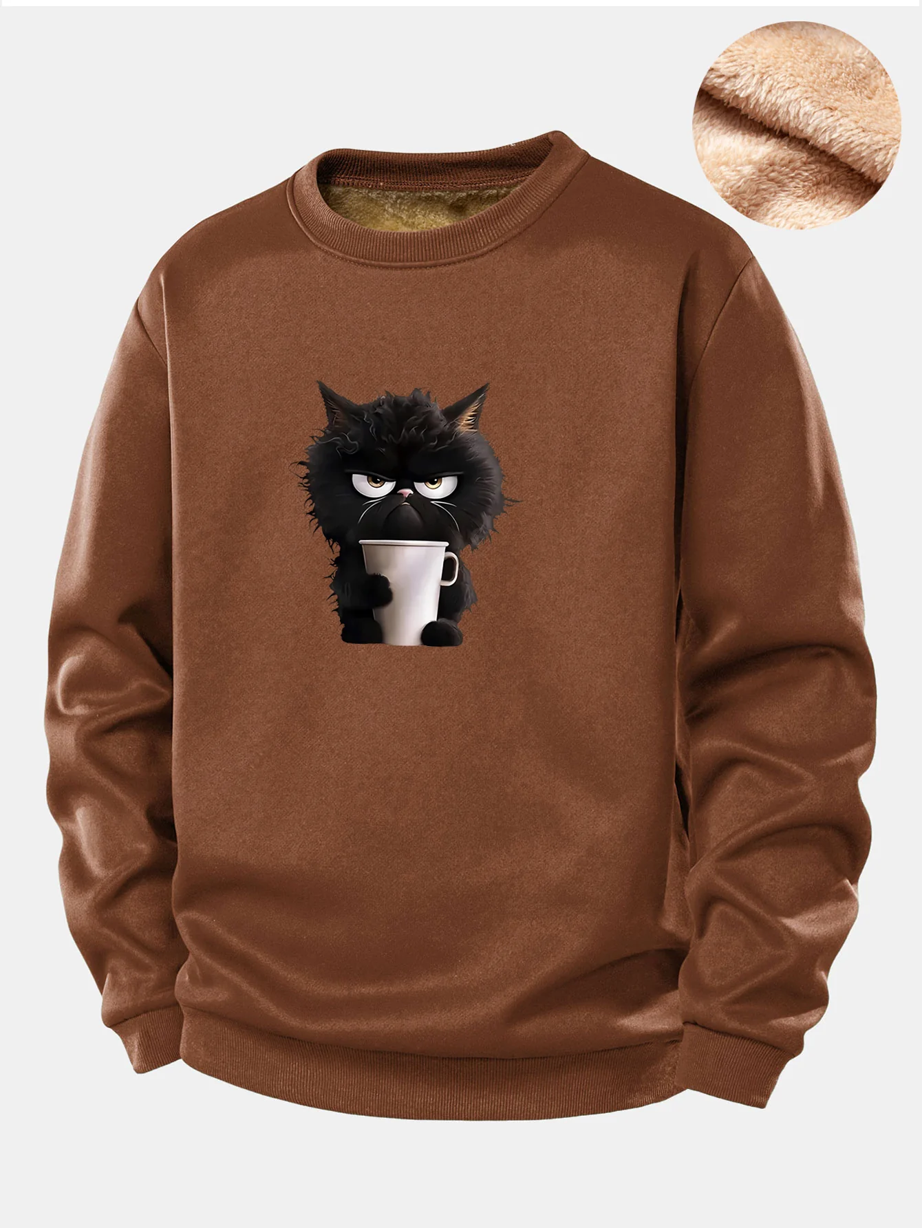 Schwarzes Katzen-Trink-Kaffee-Motiv Teddy-Fleece-gefüttertes Sweatshirt - Image 5