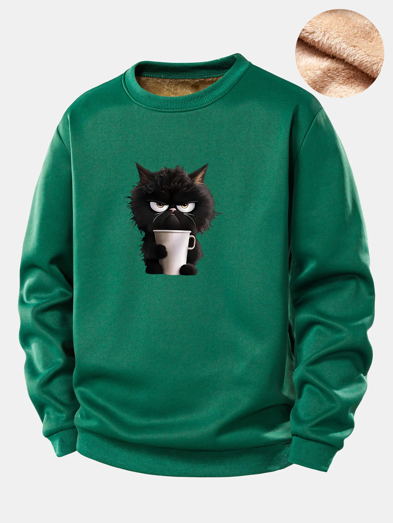 Schwarzes Katzen-Trink-Kaffee-Motiv Teddy-Fleece-gefüttertes Sweatshirt - Image 6