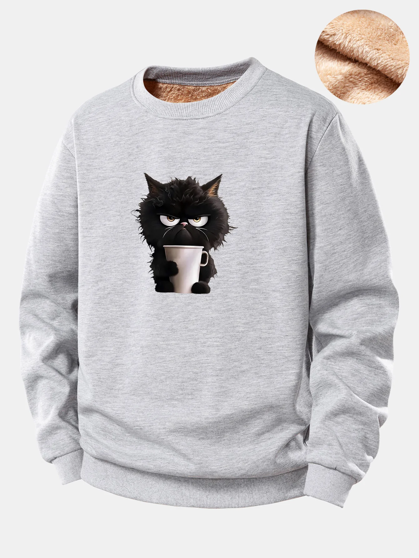Schwarzes Katzen-Trink-Kaffee-Motiv Teddy-Fleece-gefüttertes Sweatshirt - Image 7