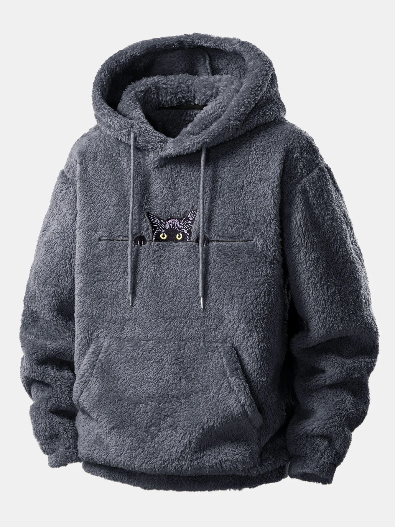 Black Cat Embroidered Teddy Hoodie - Image 2