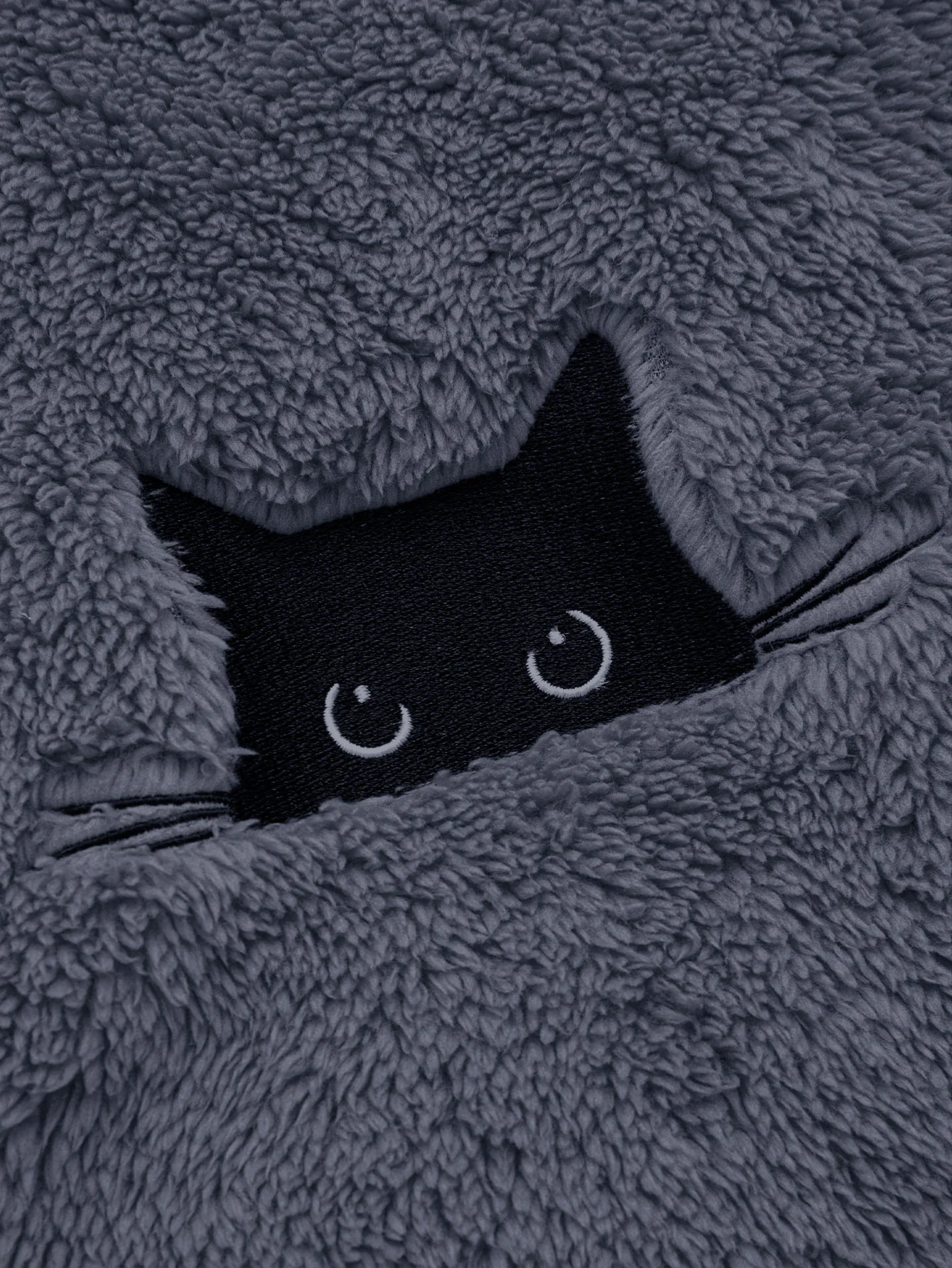Black Cat Embroidered Teddy Zip Up Hoodie - Image 5