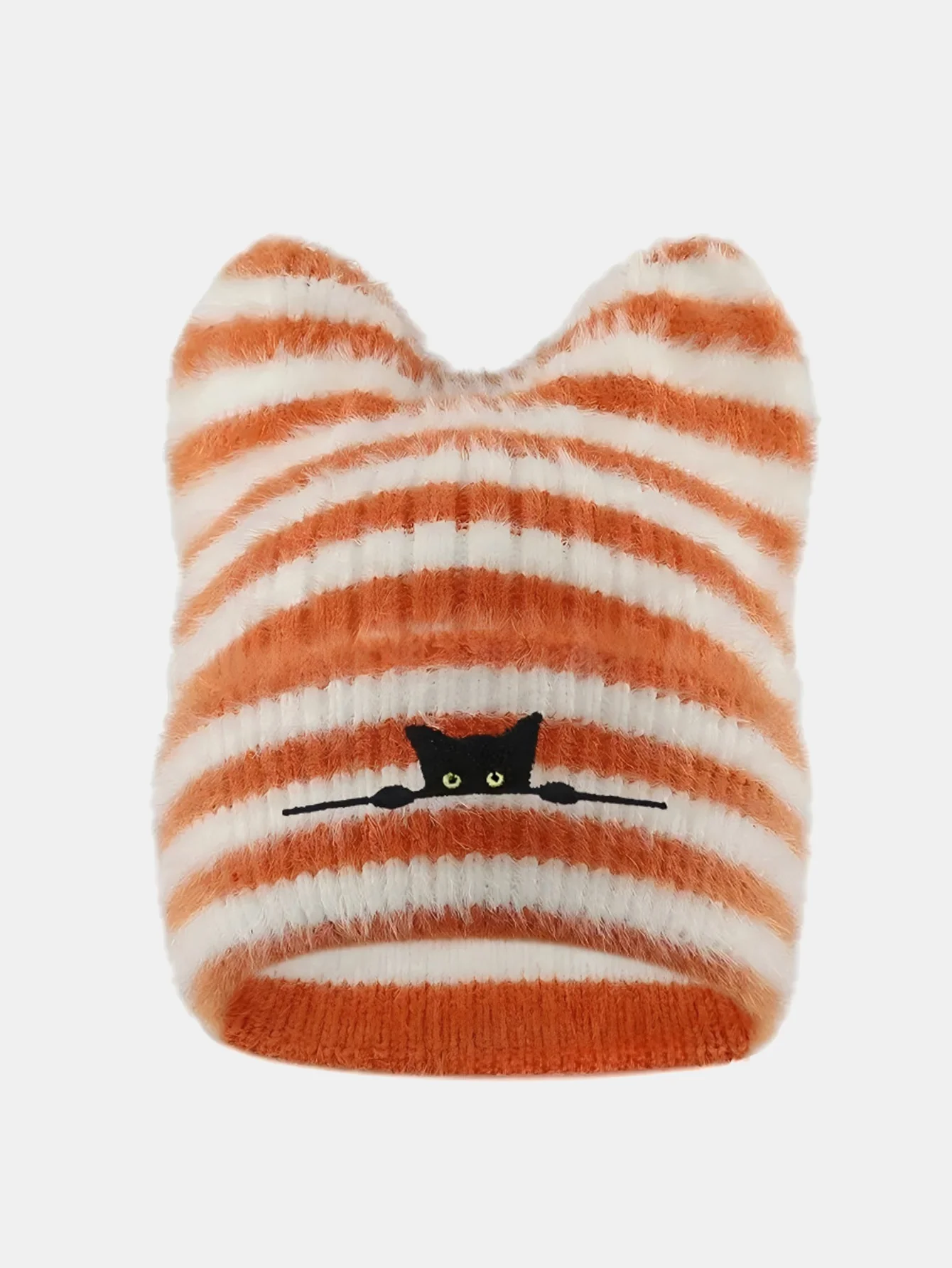 Black Cat Embroidered Thick Plush Cat Ear Beanie Hat - Image 3