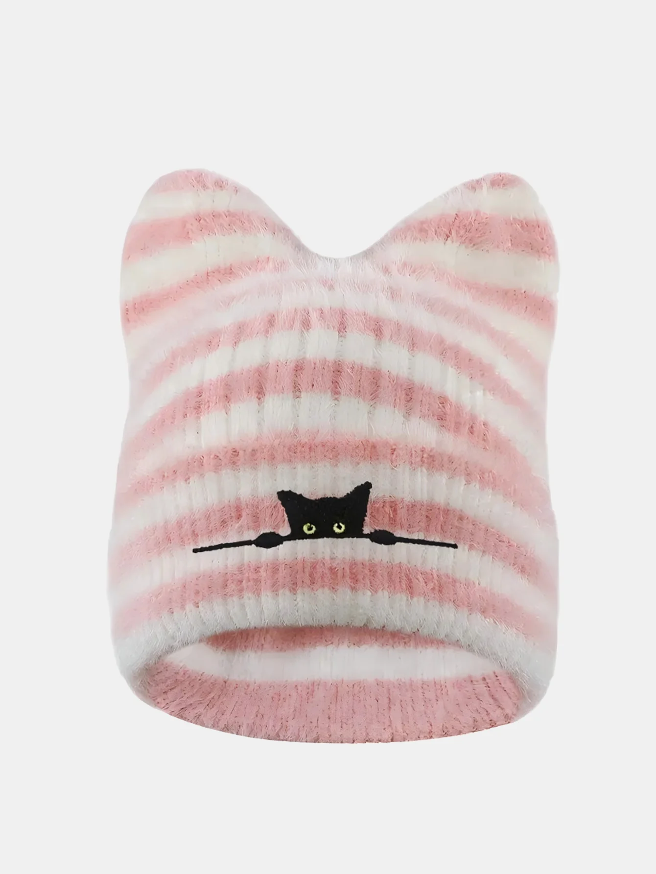 Black Cat Embroidered Thick Plush Cat Ear Beanie Hat - Image 4