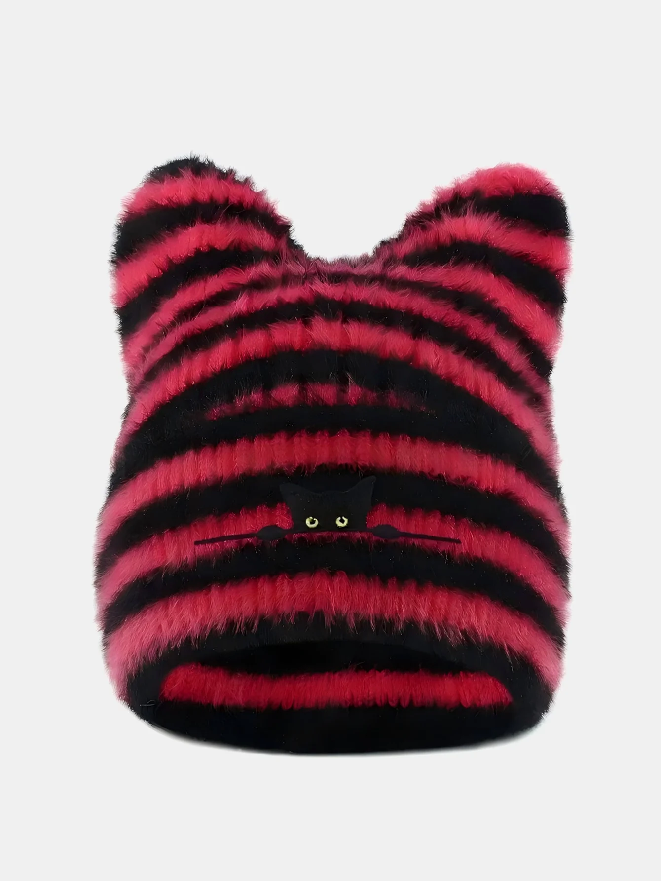 Black Cat Embroidered Thick Plush Cat Ear Beanie Hat - Image 6